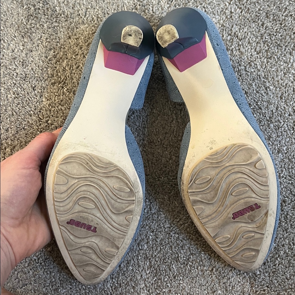 Pebble-textured light blue TSUBO pumps sz9.5 d’orsay skid proof made for comfort - Picture 7 of 10